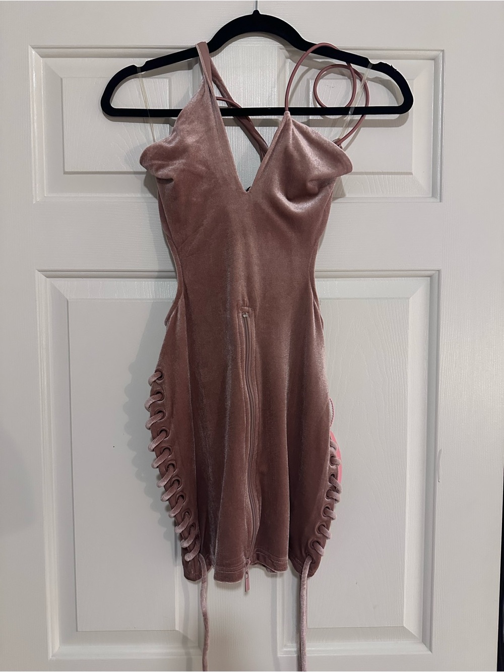 NWT Dusty Pink Velvet Lace-Up Mini Dress